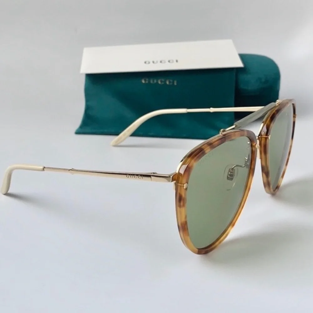 💯 - New Authentic Gucci Sunglasses GG0672S 003 Havana/Gold/Green